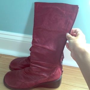 Red leather zip up boots